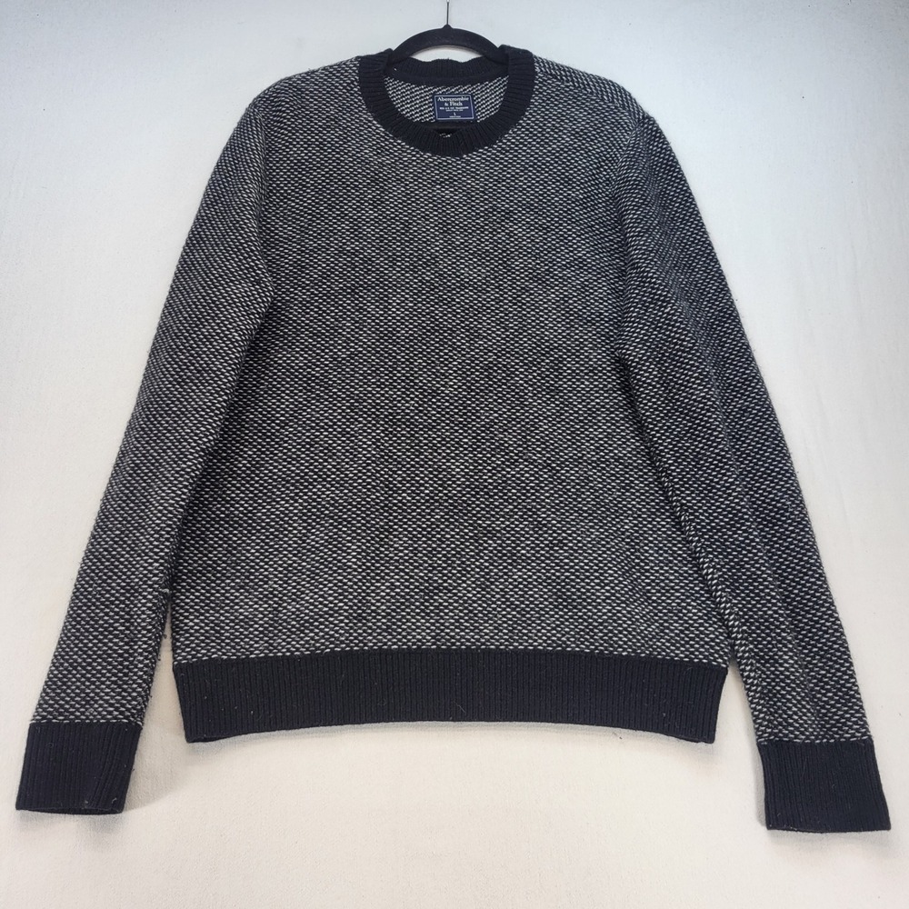 Abercrombie & Fitch Sweater Mens Large Black White Birdseye Wool Alpaca Knit